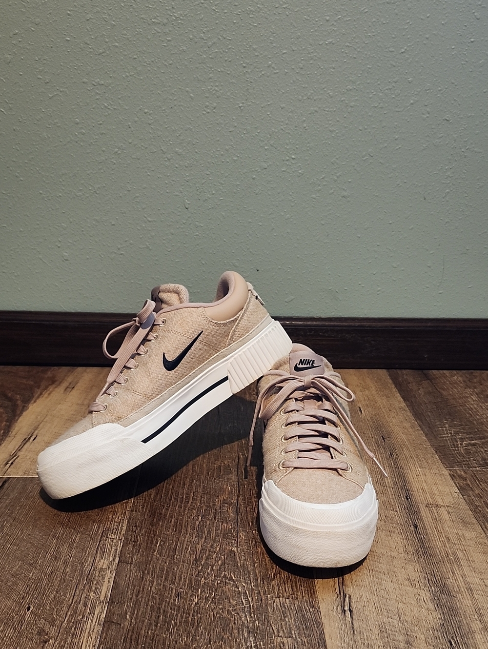 Nike Women's Platform Sneakers in Blush Pink with Black Swoosh